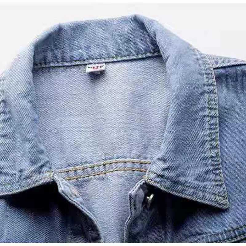 Spring Summer Half Sleeve Women Collared Distressed Coat Ladies Washed Cropped Denim Jacket Girl Ripped Jean Cardigan ShawlX240920