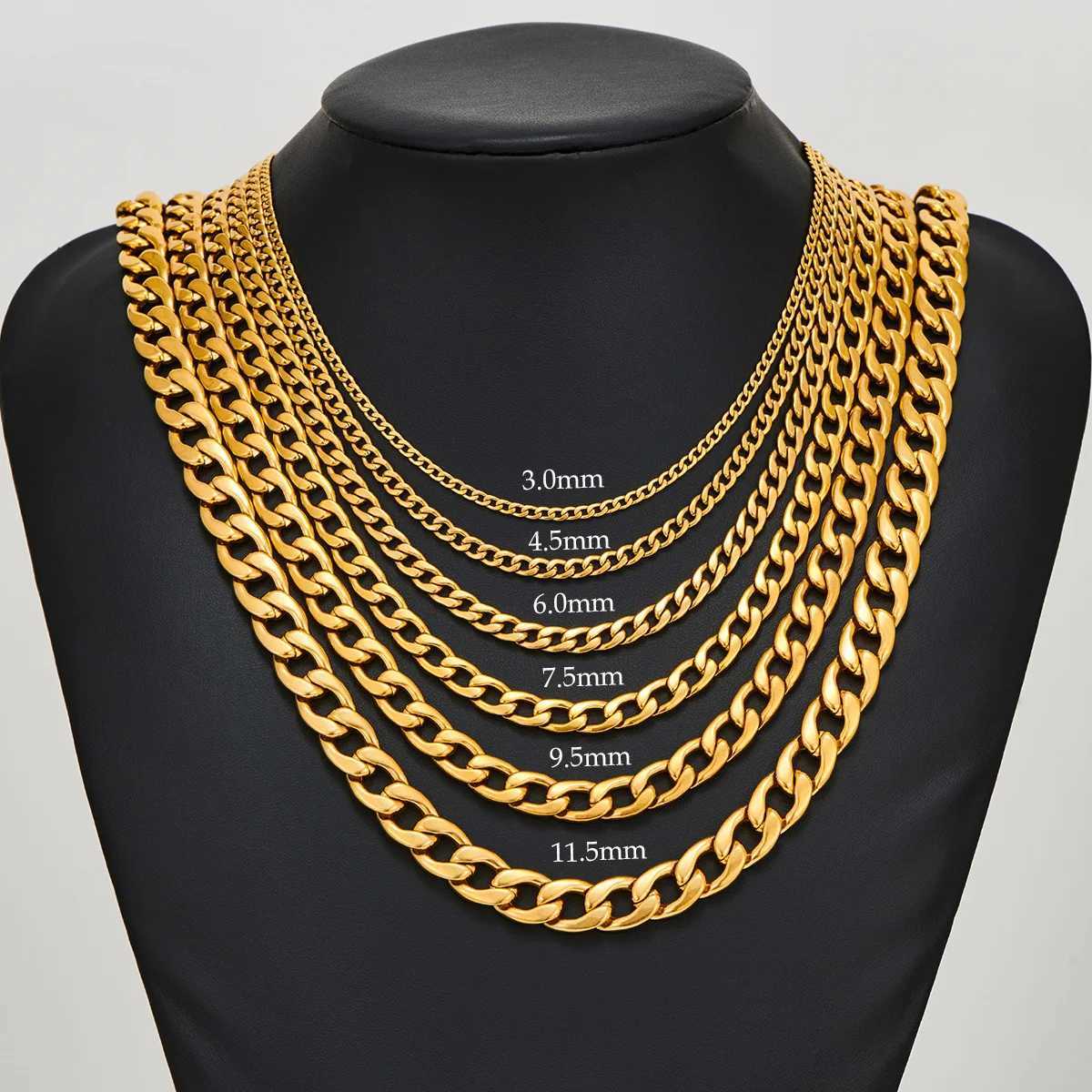 3mm/4.5mm/6mm/7.5mm/9.5mm/11.5mm Stainless Steel Cuban Link Classic Necklace Chain Gold Color for Men Women JewelryX240919