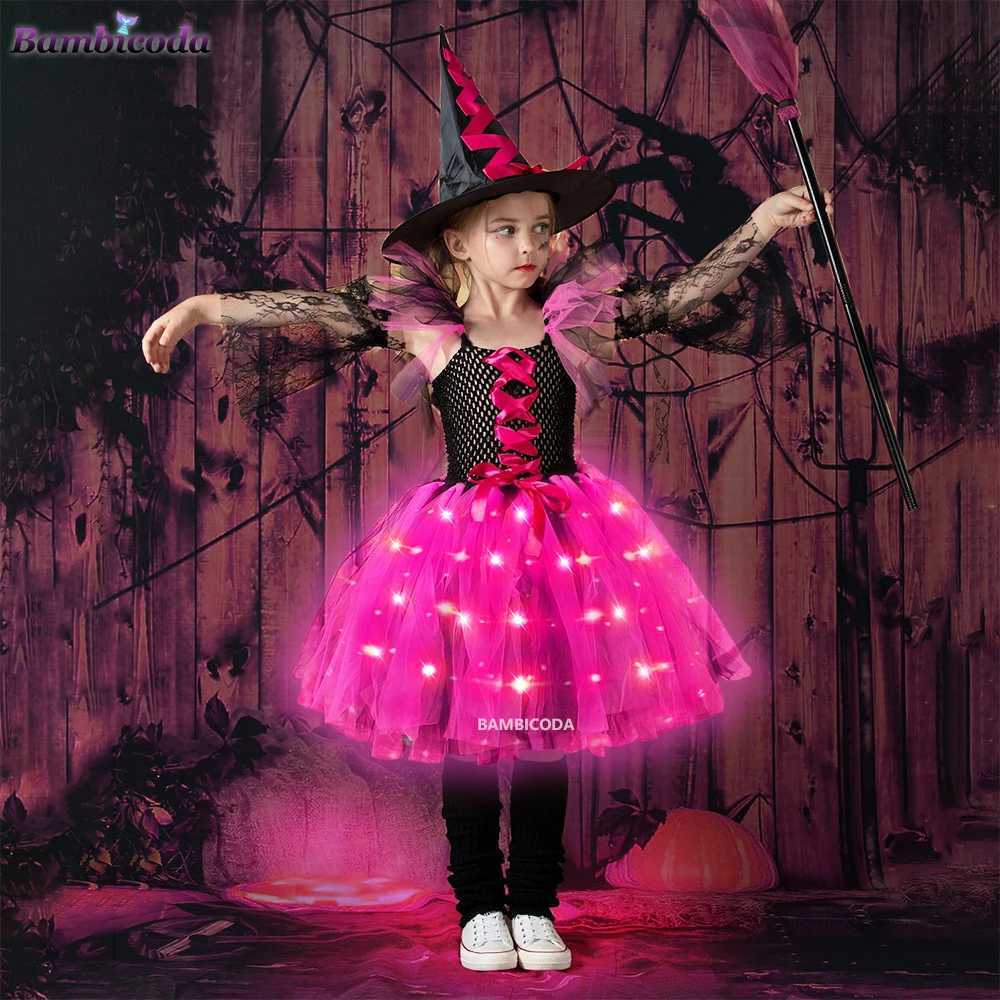 Halloween Girls Witch Dress Princess LED Light Up Dress for Girls Party Toddler Kids Pumpkin Costume Carnival Evening Dresses Y240919