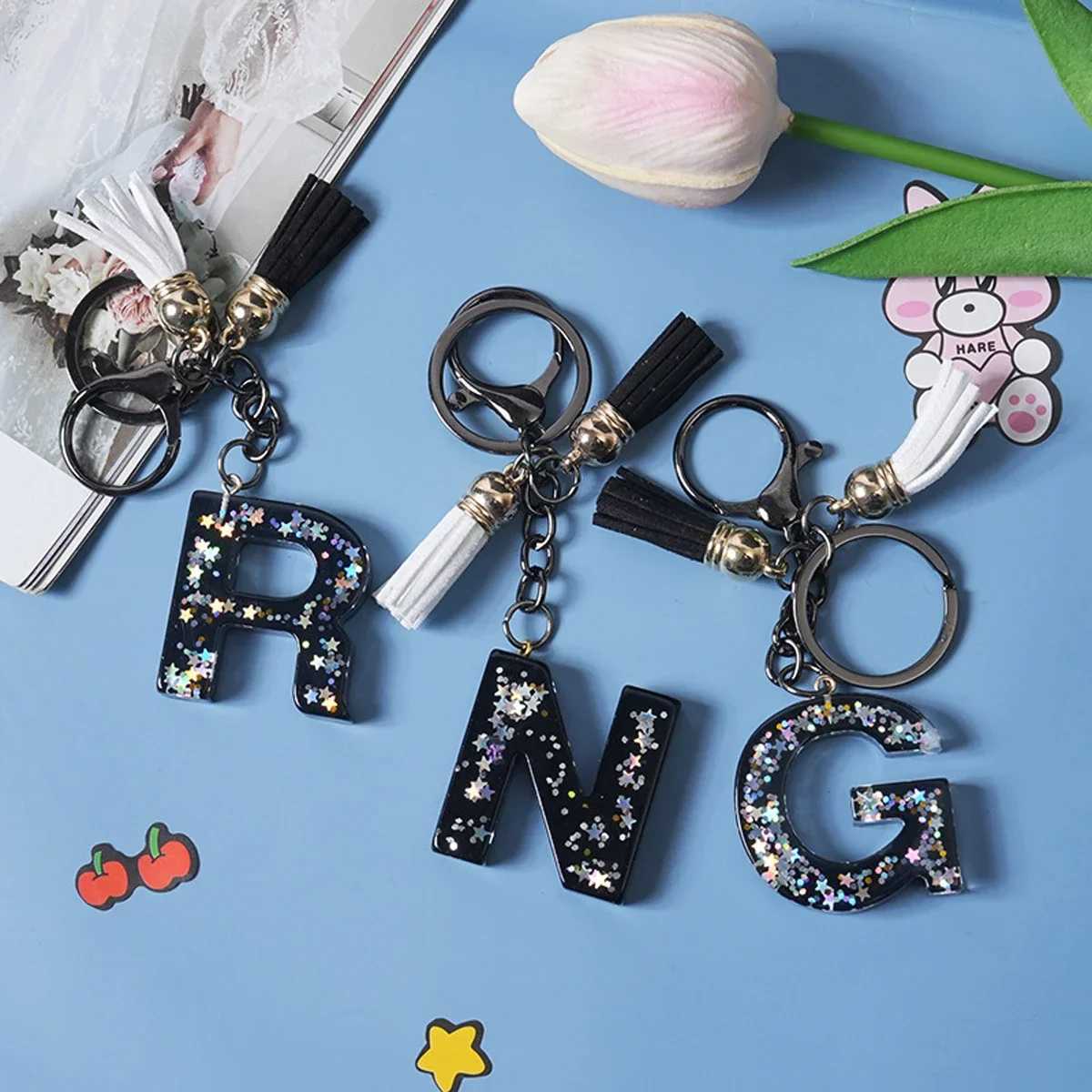 Simple 26 Letter Keychain Charming Couple Initial Letter Keyring Car Keychain Handbag Chain Pendant Chain GiftX240919