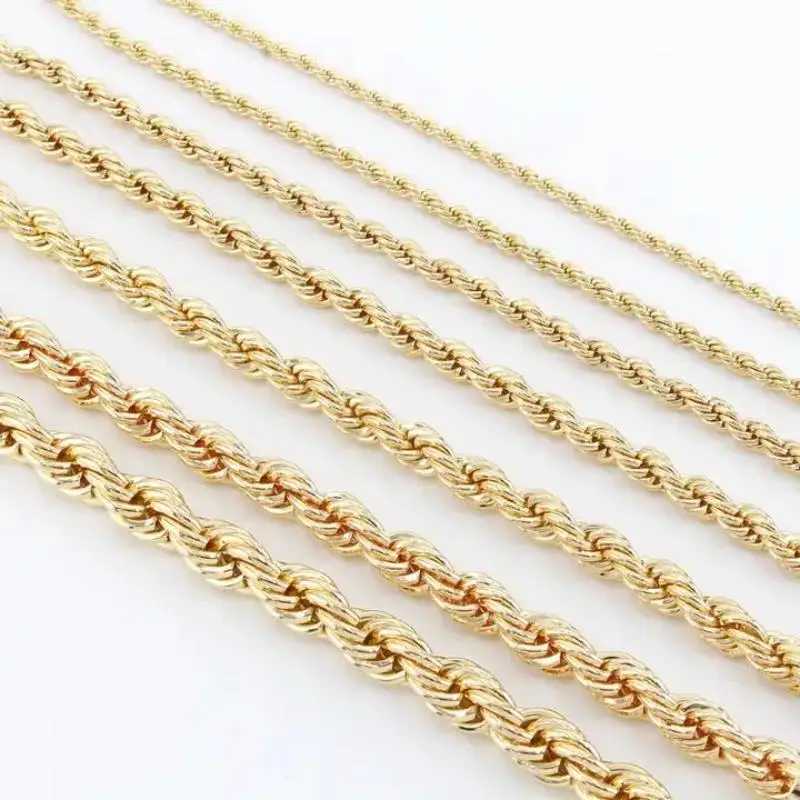 Hip Hop Non Tarnish 2.5MM 3MM 4MM 5MM 8MM PVD 18K Gold Plated Twist Rope Link Necklace Copper Brass Chain JewelryX240919