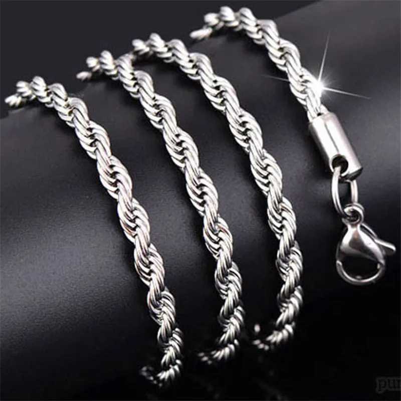 Hot Charms Fine 4MM Rope Chain 925 Sterling Silver Necklaces for Woman Men Classic Fashion Jewelry Wedding Party Holiday GiftsX240919
