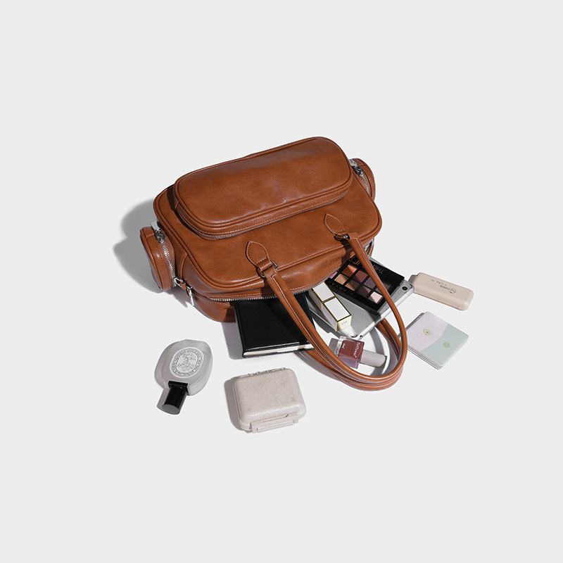 2024 New Multi-Pocket Brown Pillow Women's Fashion Bowg Retro Large Capacity Handbag Motorcycle Shoulder Underarm Bag