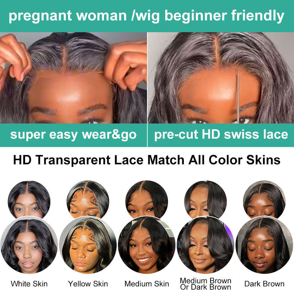 Rosabeauty Transparent Body Brazilian Water Wave 5x5 Lace Closure Glueless Wigs Human Hair Ready To Wear For Women