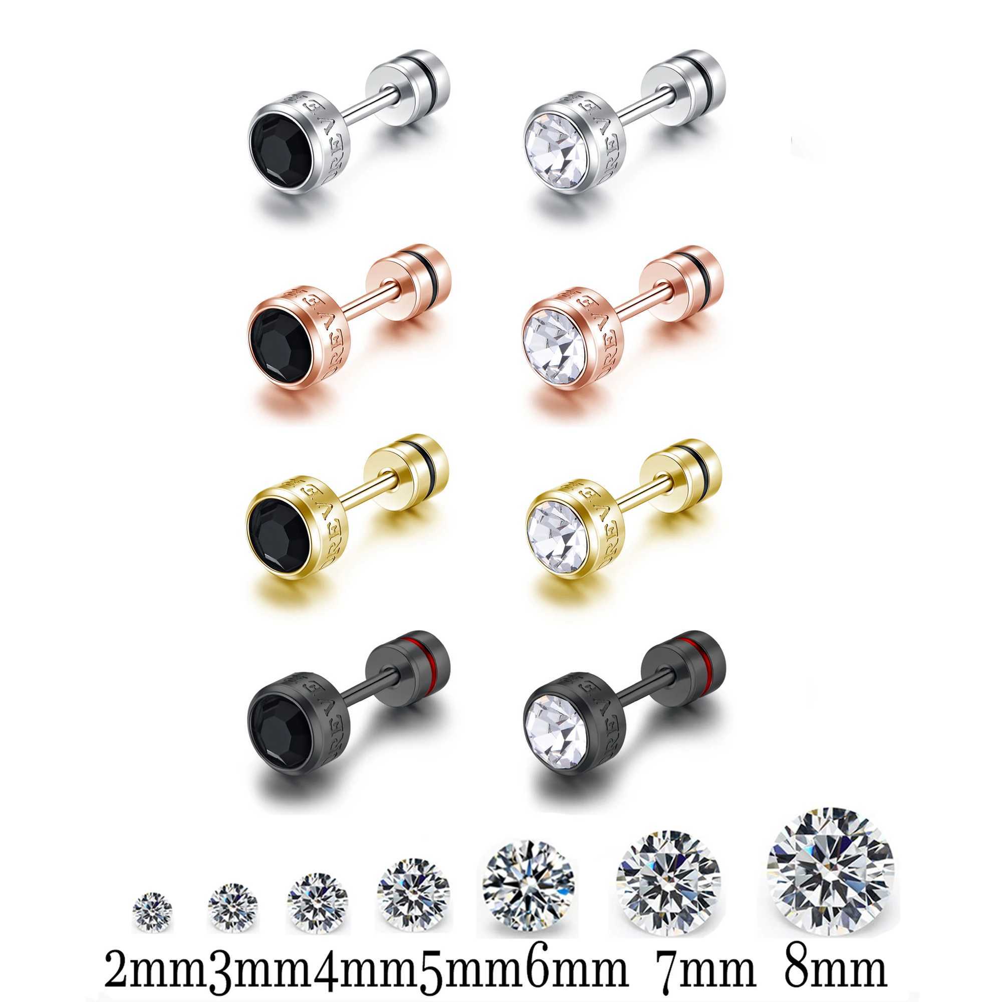 Stainless steel corrugated letters Eternal Love CZ zircon Korean earrings womens crystal screws titanium steel earrings W240919