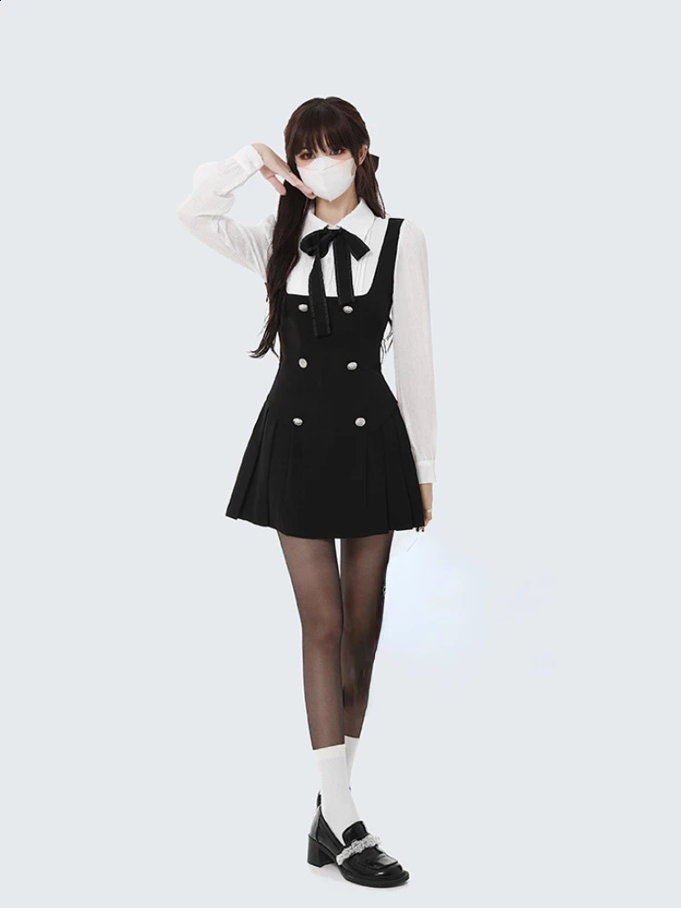Autumn Two Dress Women Slim Chic Long Sleeve Bow Casual Y2k Mini Dress Female Korean Fashion Elegant Short Party Dress 240920