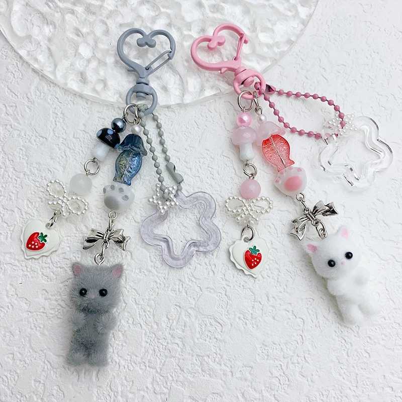 Cute Flocked Kitten Five Star Cat Claw Love Keychain Phone Chain Anti Loss Hanging Rope Pendant Earphones Camera ChainXJ250319