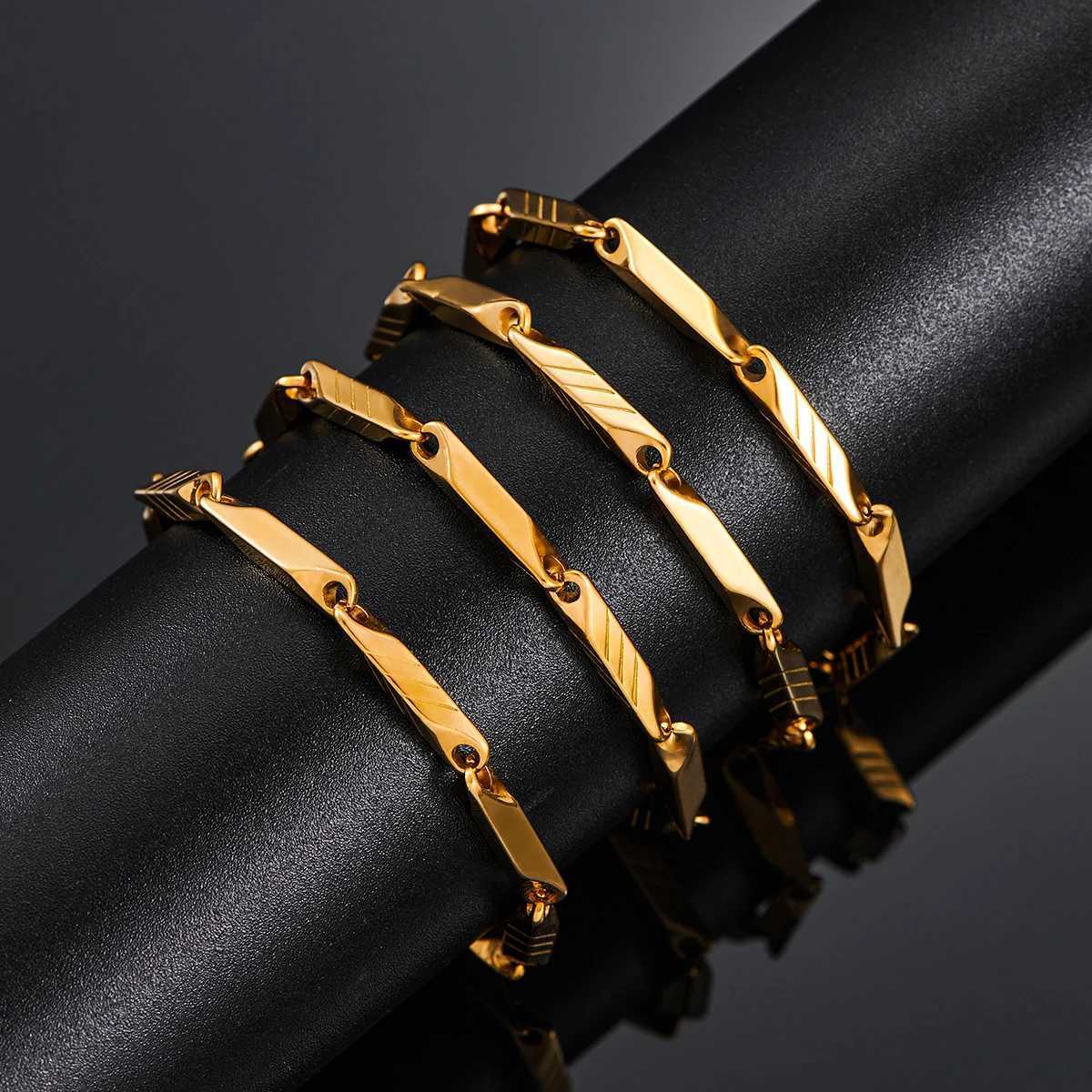 1 Piece 3mm Thickness Gold and Silver Color Military Bamboo Necklace Stainless Steel Chain for Men Women JewelryX240919