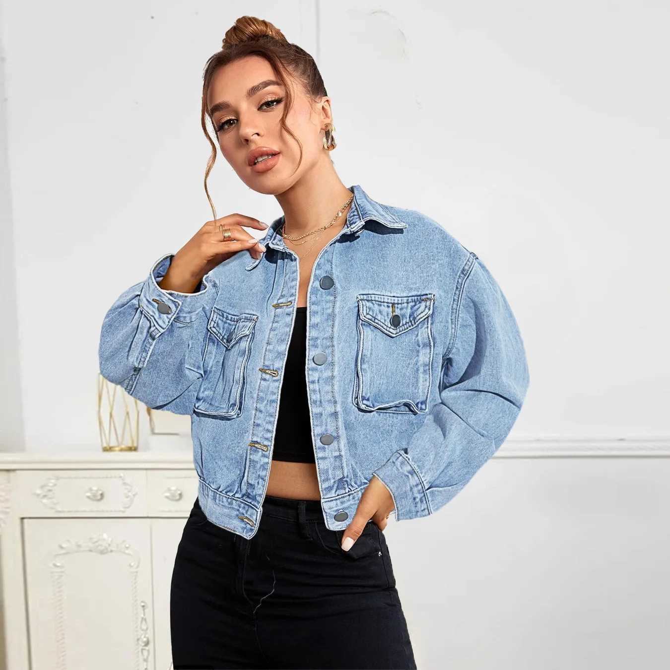 2023 Autumn Winter New Denim Jacket For Women Fashion Long Sleeve Short Jeans Coat Casual Ladies Clothing XS-LX240920