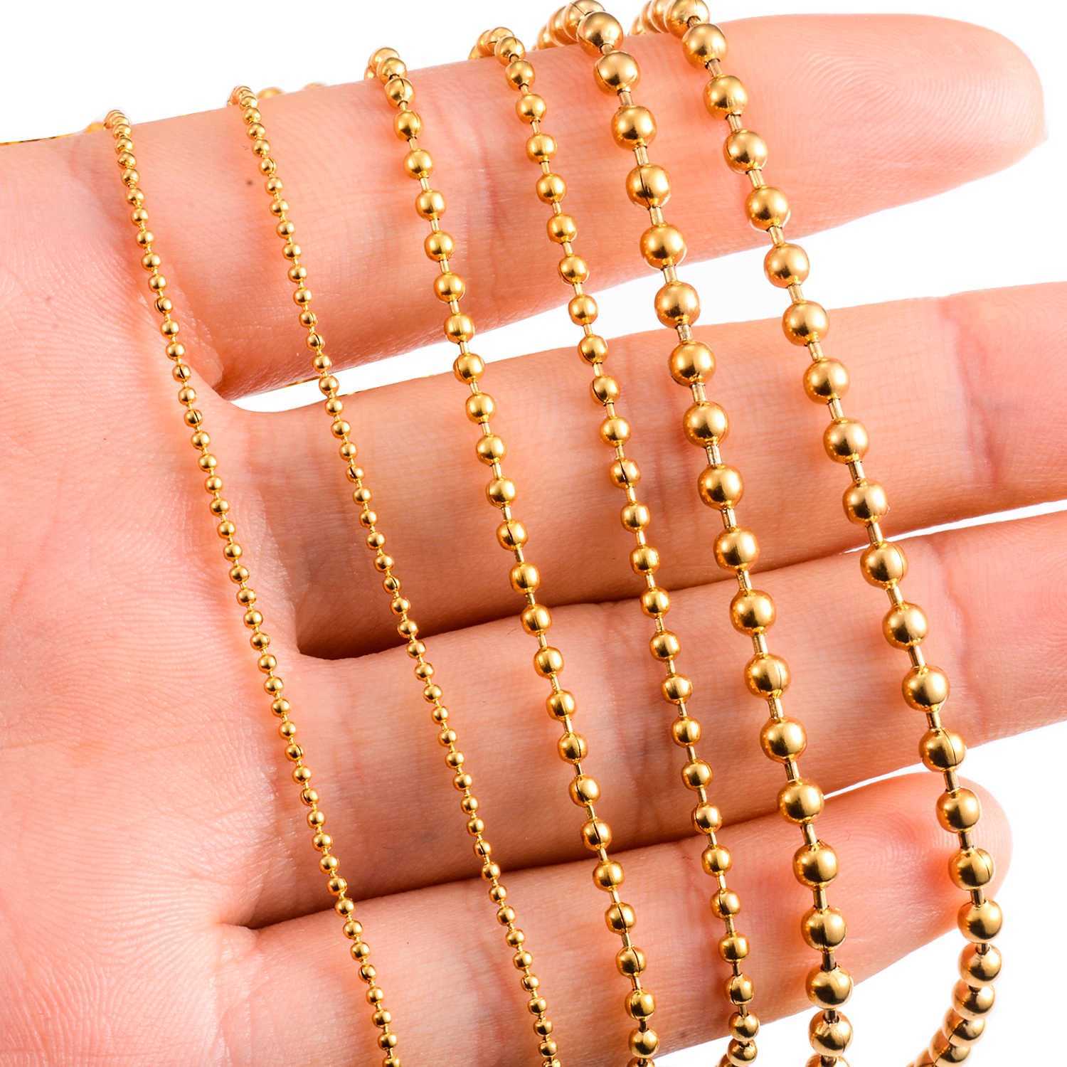 Wolesale Stainless Steel Round Bead Ball Chain Necklace Gold Color Matching Adjustable Pull Connector For Women Men JewelryX240919