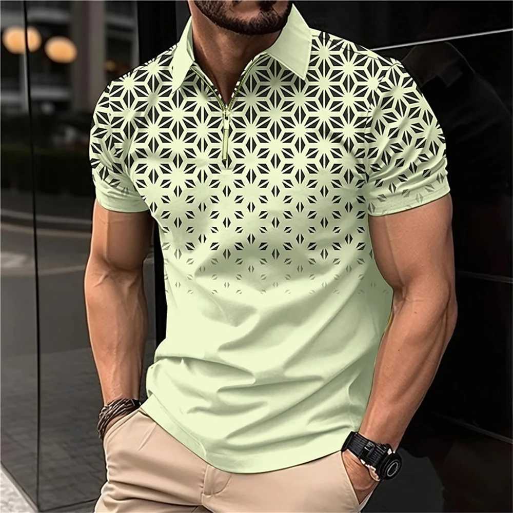 Summer Men Short Sleeve Polo Shirt Fashion 3D T-Shirt Zipper Lapel Golf Shirt Casual Street Mens Clothing Business Casual TopsX240920