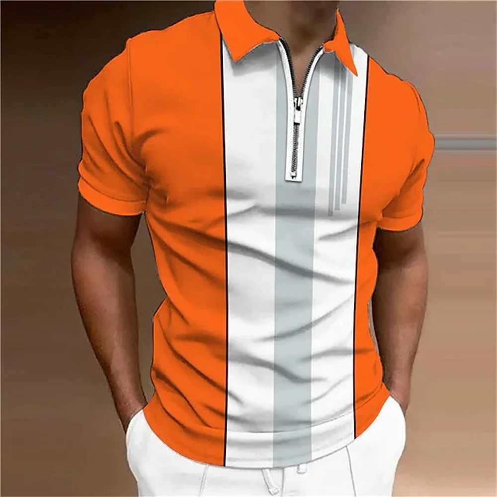 Men Short Sleeve Turn-down Collar Top Letter Printing Button Striped Polo Tees New Summer T Shirts for Fashion Pullover TopsX240920
