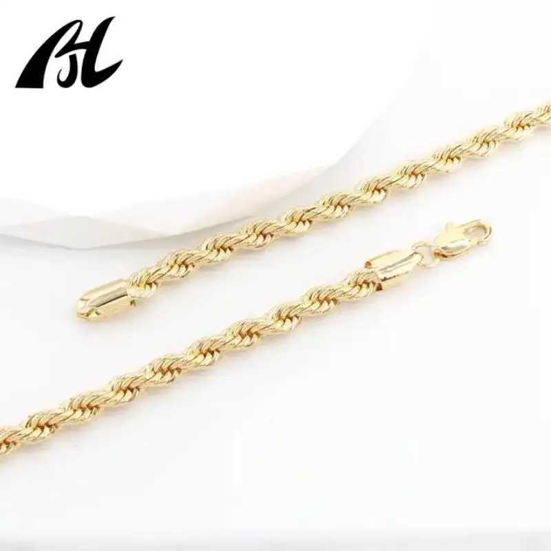 Hip Hop Non Tarnish 2.5MM 3MM 4MM 5MM 8MM PVD 18K Gold Plated Twist Rope Link Necklace Copper Brass Chain JewelryX240919