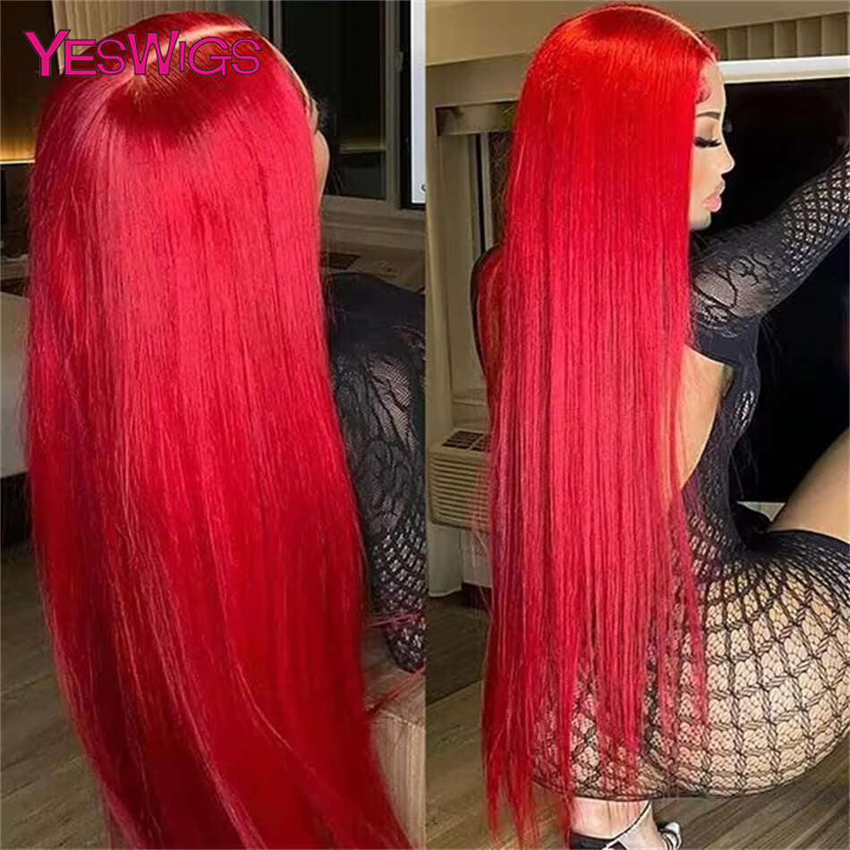 Bury 99J 13x4 Straight Front Wigs For Women 30 Inch Hot Red Colored Transparent Lace Frontal Wig Human Hair