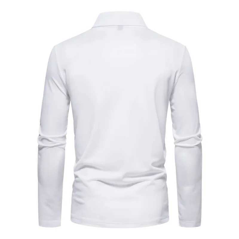 Autumn New Solid Stripe Design Polo Collar Mens Long Sleeve ShirtX240920