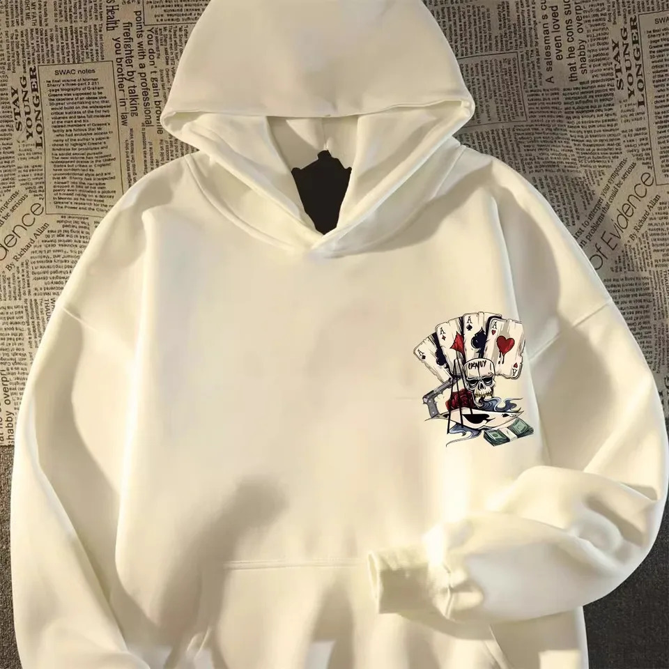 Trend Poker Skull Printing Europe and America Hip Hop y2k Hoodies Mens Sweatshirts Autumn Oversized Long Sleeves Street Tops 240912