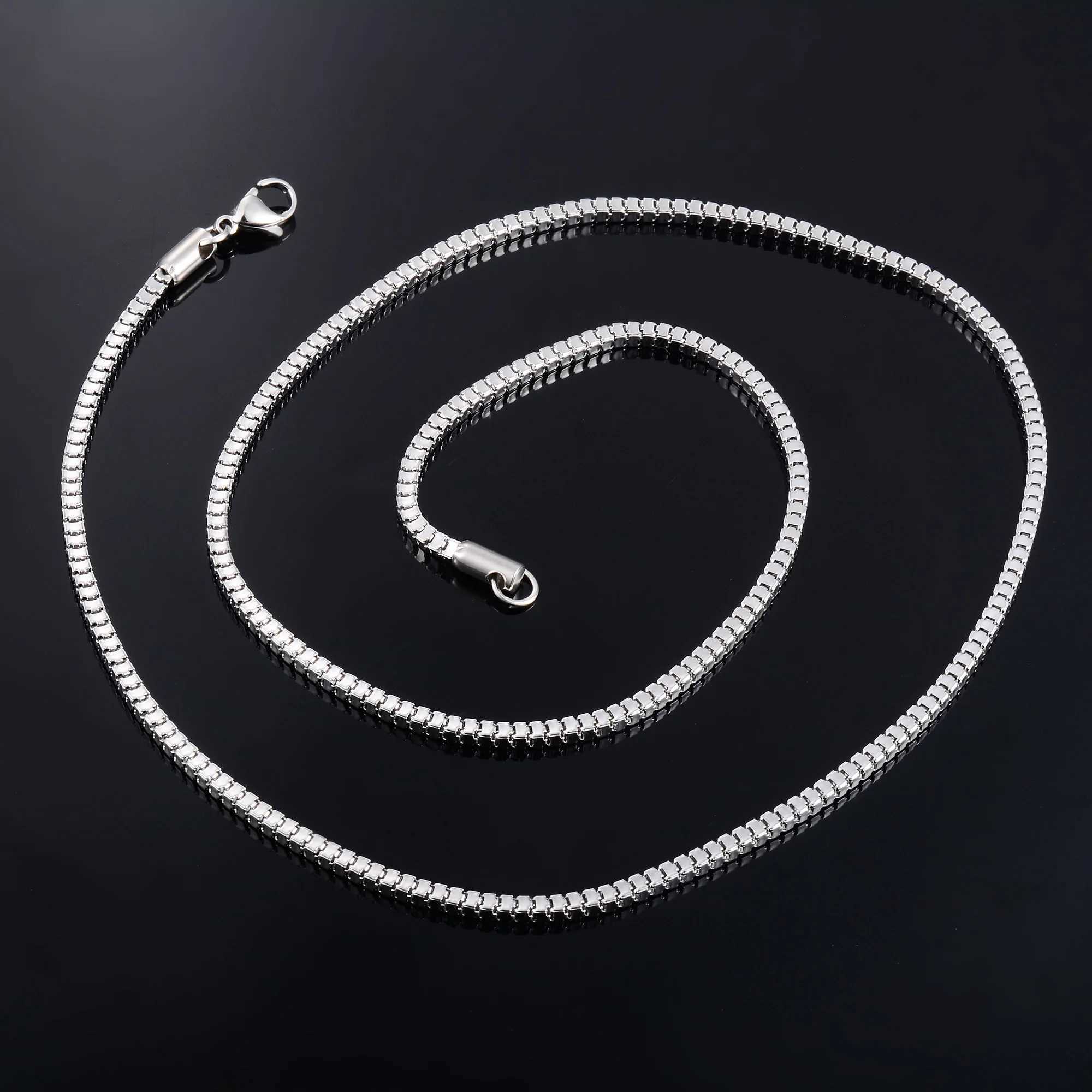 Men Square Box Chain Stainless Steel Long Necklace for Women Ladies Gold/Silver Color Choker on the Neck Jewelry AccessoriesX240919