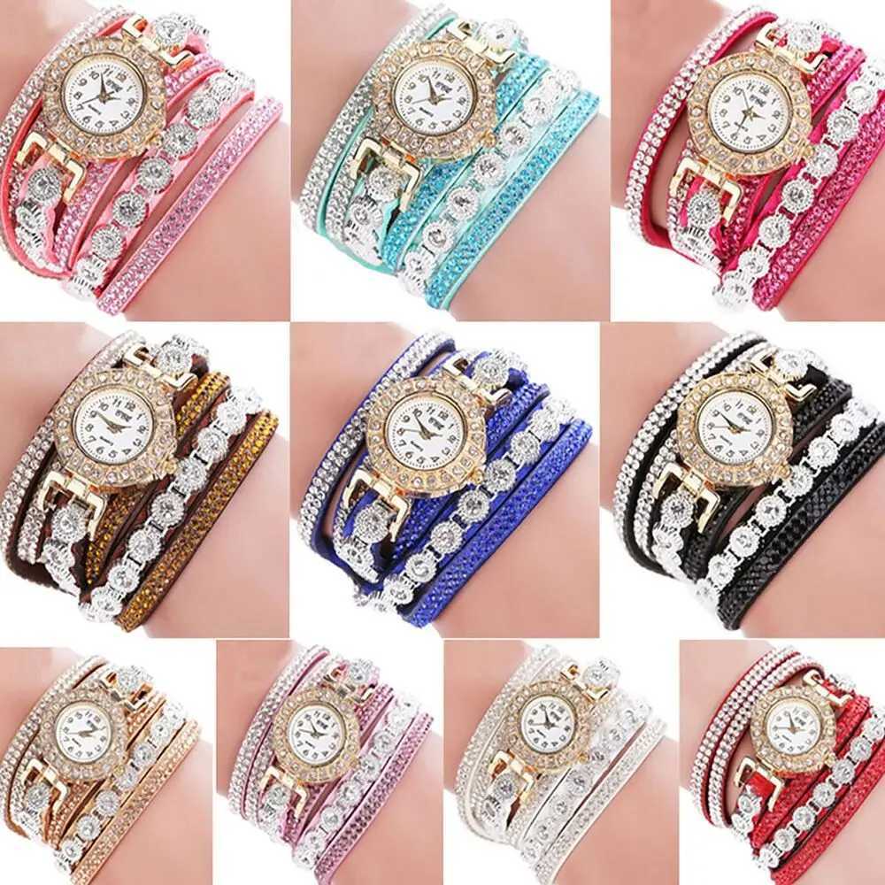 Quartz Round Watch Fashion Alloy With Diamond Bracelet Watches PU Leather Quartz Wrist Watches WomenX240920