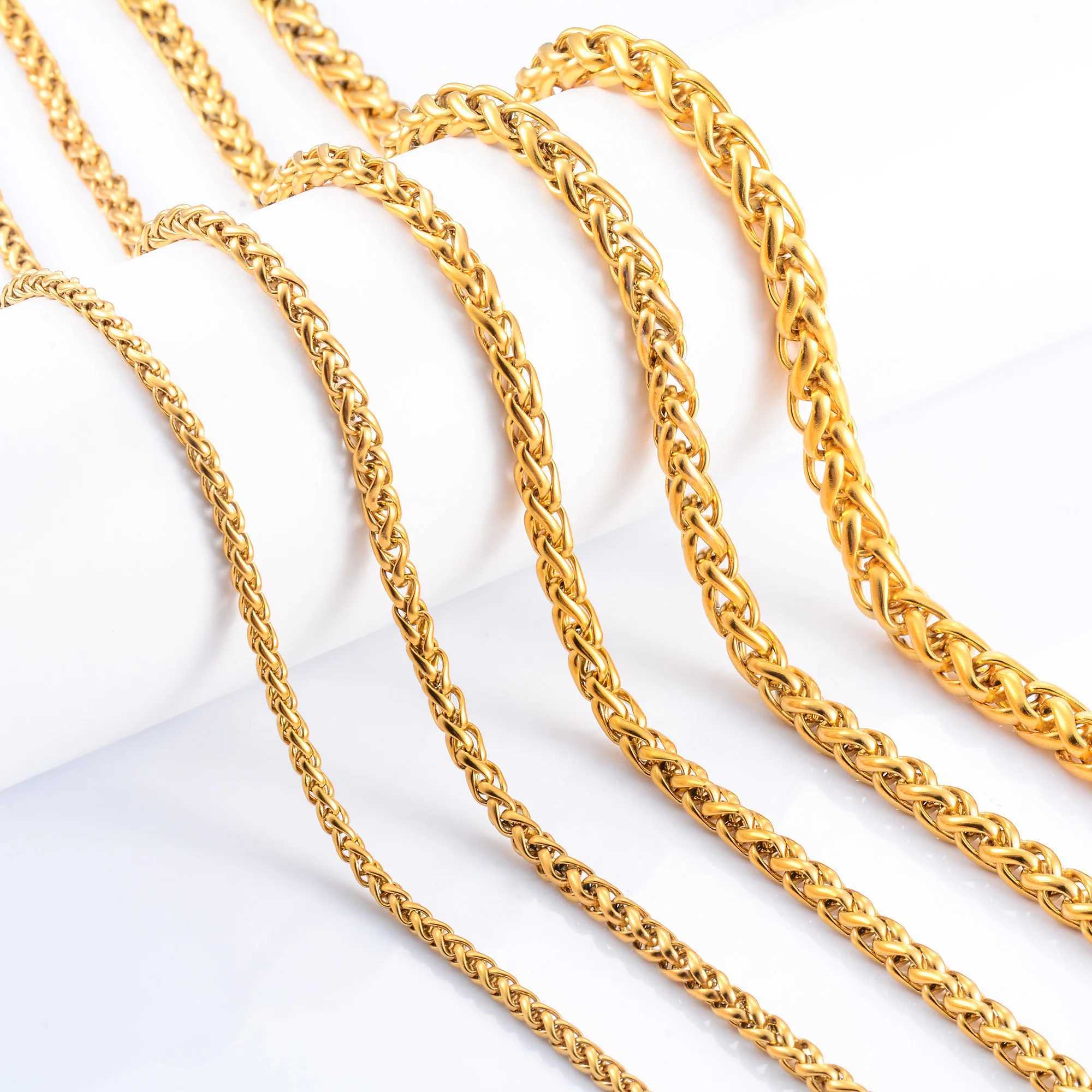 Stainless Steel Link Wheat Chain Long Necklace for Men Women Jewelry Accessories Gold Color Plated Choker on the Neck Collar DIYX240919