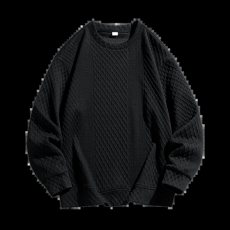 Korean Fashion Twist Print Trendy Sweatshirt Solid Colour Round Neck Pullover Oversized Casual Relaxed 240910