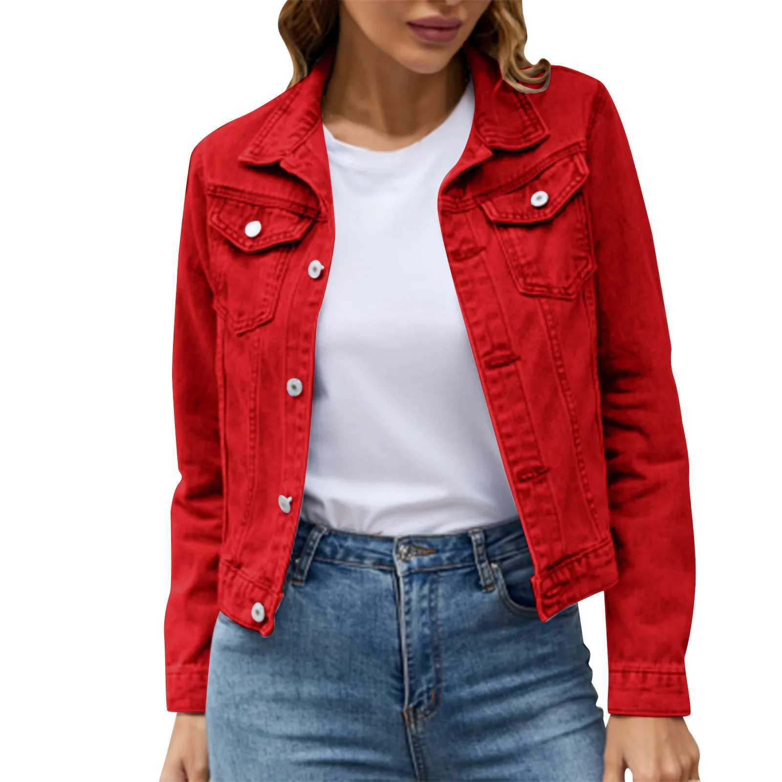 Womens Denim Jacket Coat Basic Solid Color Button Down Cotton Jackets Pockets Vintage Long Sleeve Vintage Casual Outerwear 2023X240920
