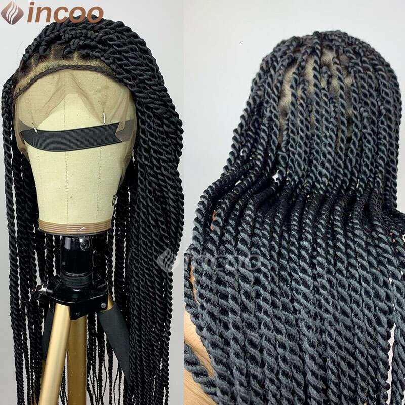 36 Inch For Black Women Full Braided Faux Locs Goddess Jumbo Knotless Synthetic Braid Lace Frontal Wigs