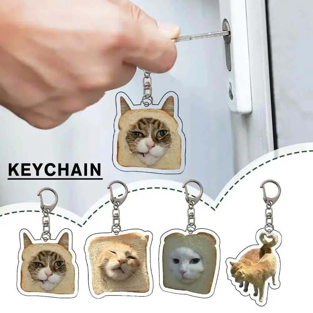 Cartoon Happy Funny Cat Keychain Small Acrylic Toast Cat Pendant Key Ring Portable Bag Accessories Bag Pendant Keyring WomenX240919