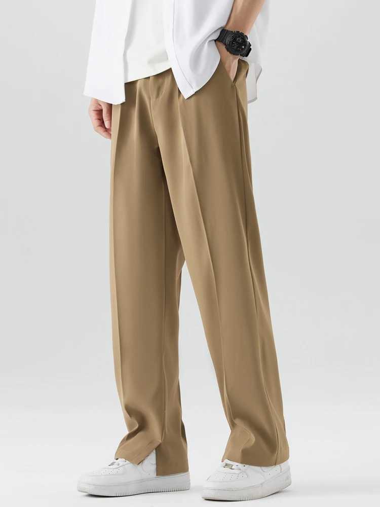 2023 New Summer Casual Mens Breathable Polyester Korean Fashion Semi Wideband Waist Relaxation Strap Trouser W250411