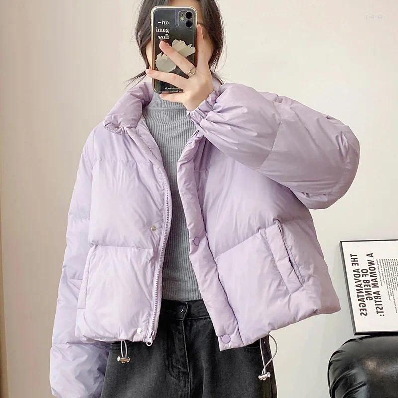 Women's Jackets Purple Short Winter Coat For Women Stand Collar Parka With Zippers Lace-Up Padded Jacket Korean Clothes Fashion B4