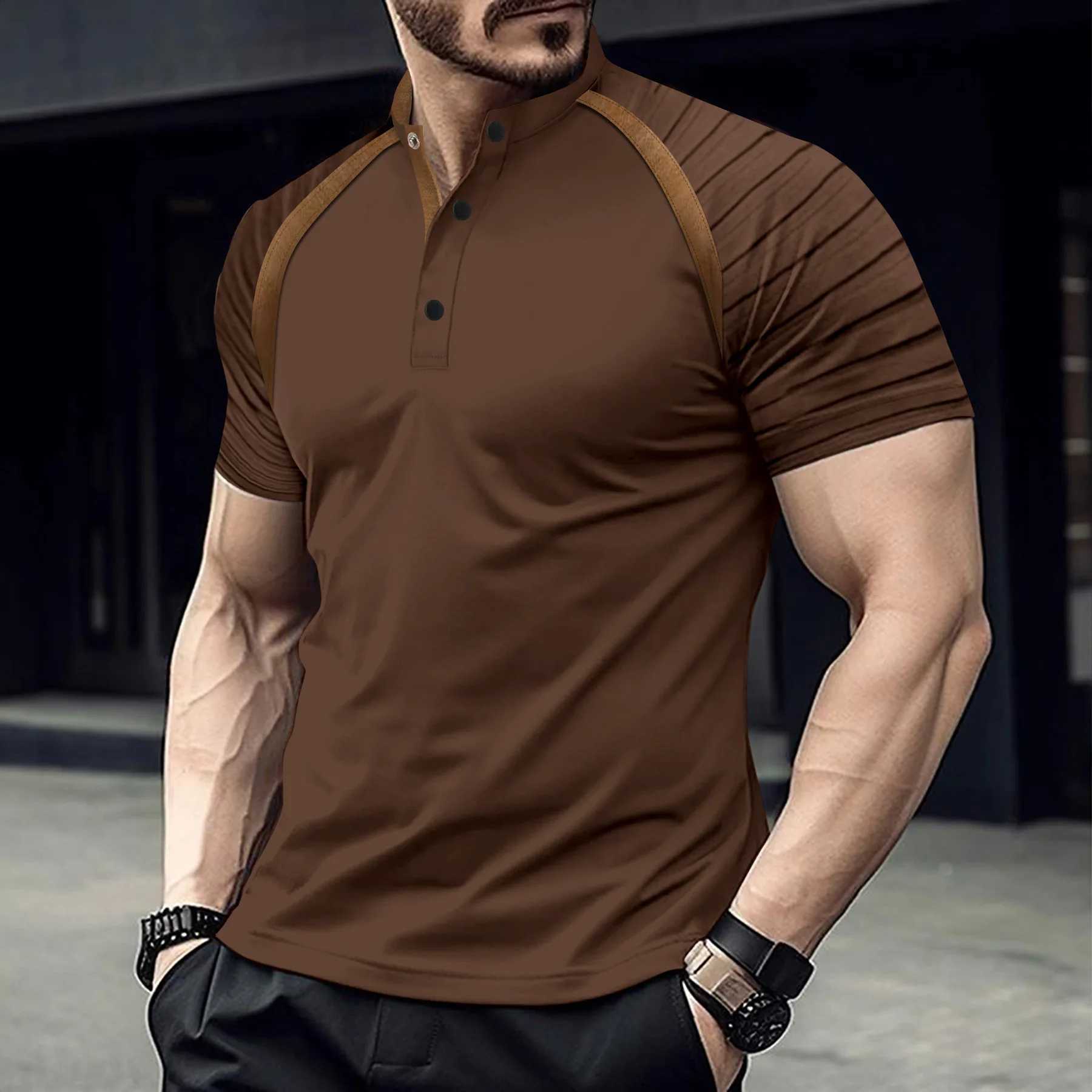 Mens Casual Summer POLO Shirt Stand Collar Spliced Retro Arm Stripes High Quality Comfortable Mens Loose Sports POLO ShirtX240920