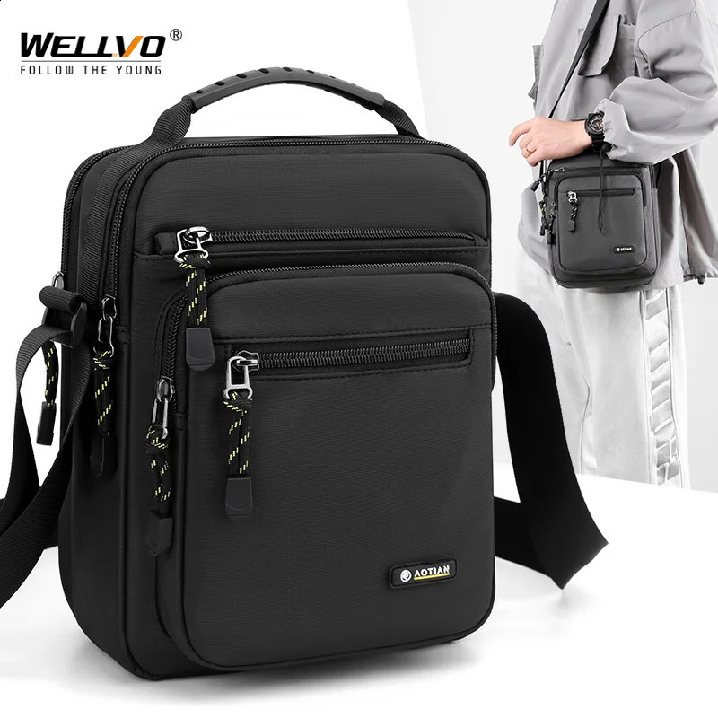 Mens casual small handbag waterproof nylon cross body bag 12 inch mens business office messenger shoulder flip XA33C 240919