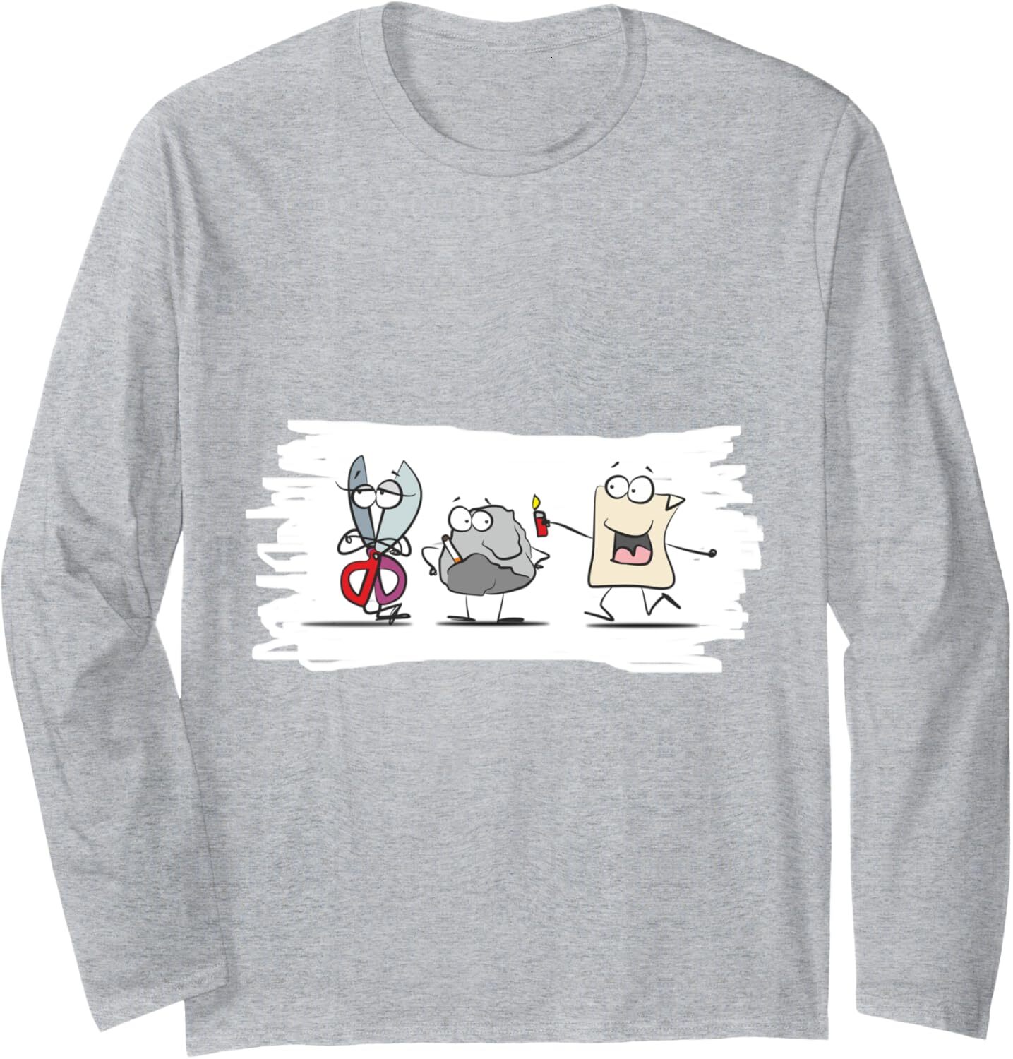 Long Sleeve Shirts for Men sweatshirt Rock Paper Scissors Funny Happy Smile Drawing Gift Long Sleeve Tee Streetwear Casual tops clothes