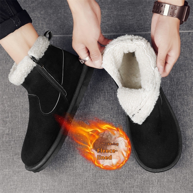 Winter high top casual snow boots with zipper and plush warm cotton boots, fashionable solid color bread shoes M81
