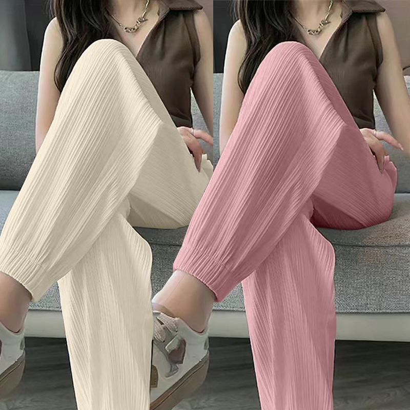 2026 Ice Silk Casual Wide Leg Harem Loose Trousers Solid Elastic Waist Women Streetweat Summer New Trend Office Lady s Pants