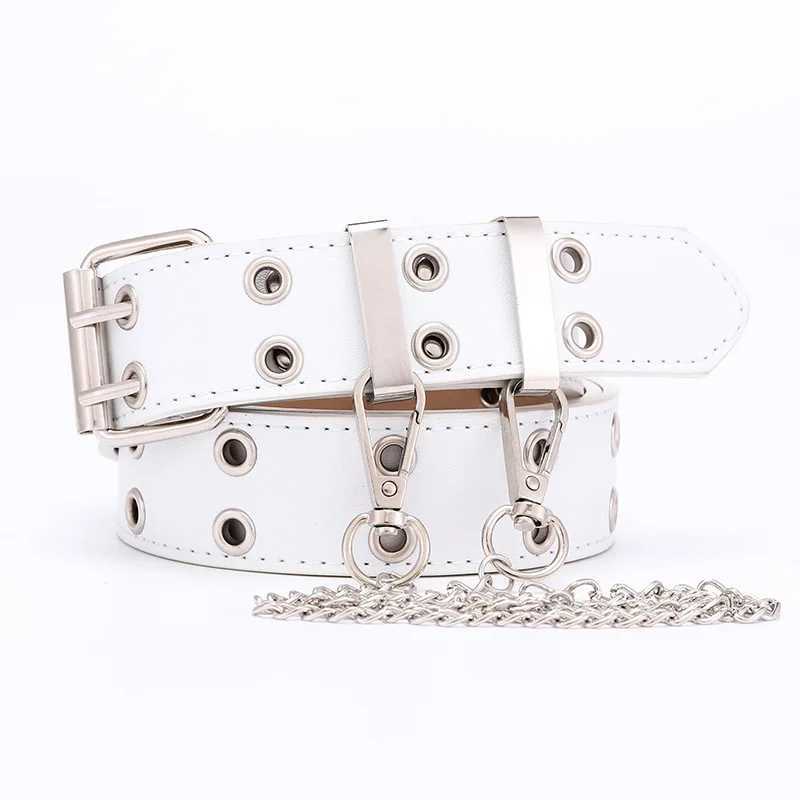 1 piece of womens belt trend simple double hole womens belt punk hip-hop rock style subculture Y2K womens belt punching machine W240920