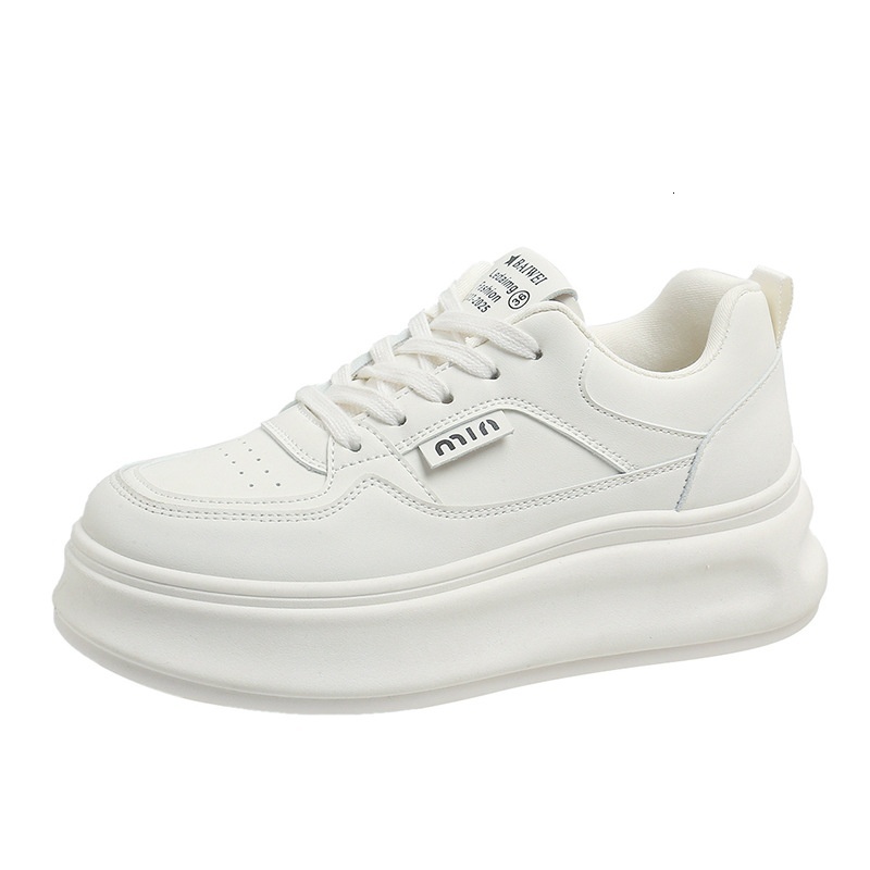 Sponge cake thick soled white women 2024, small height increasing single shoes for students, versatile casual board shoes, soft sole, lightweight