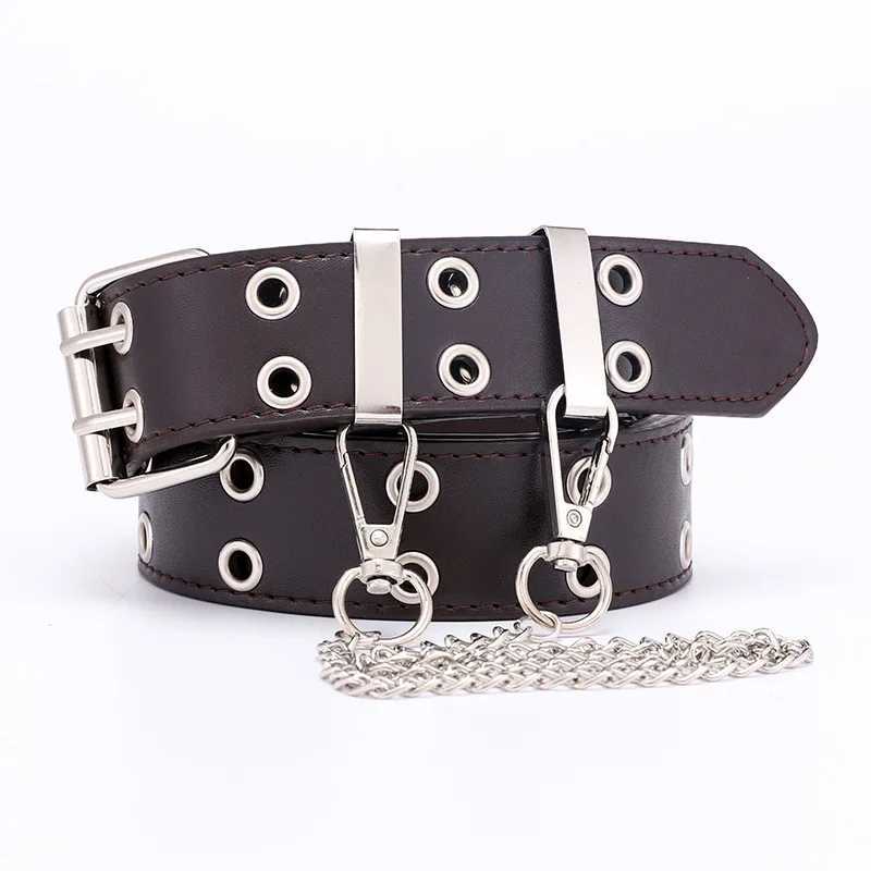 1 piece of womens belt trend simple double hole womens belt punk hip-hop rock style subculture Y2K womens belt punching machine W240920
