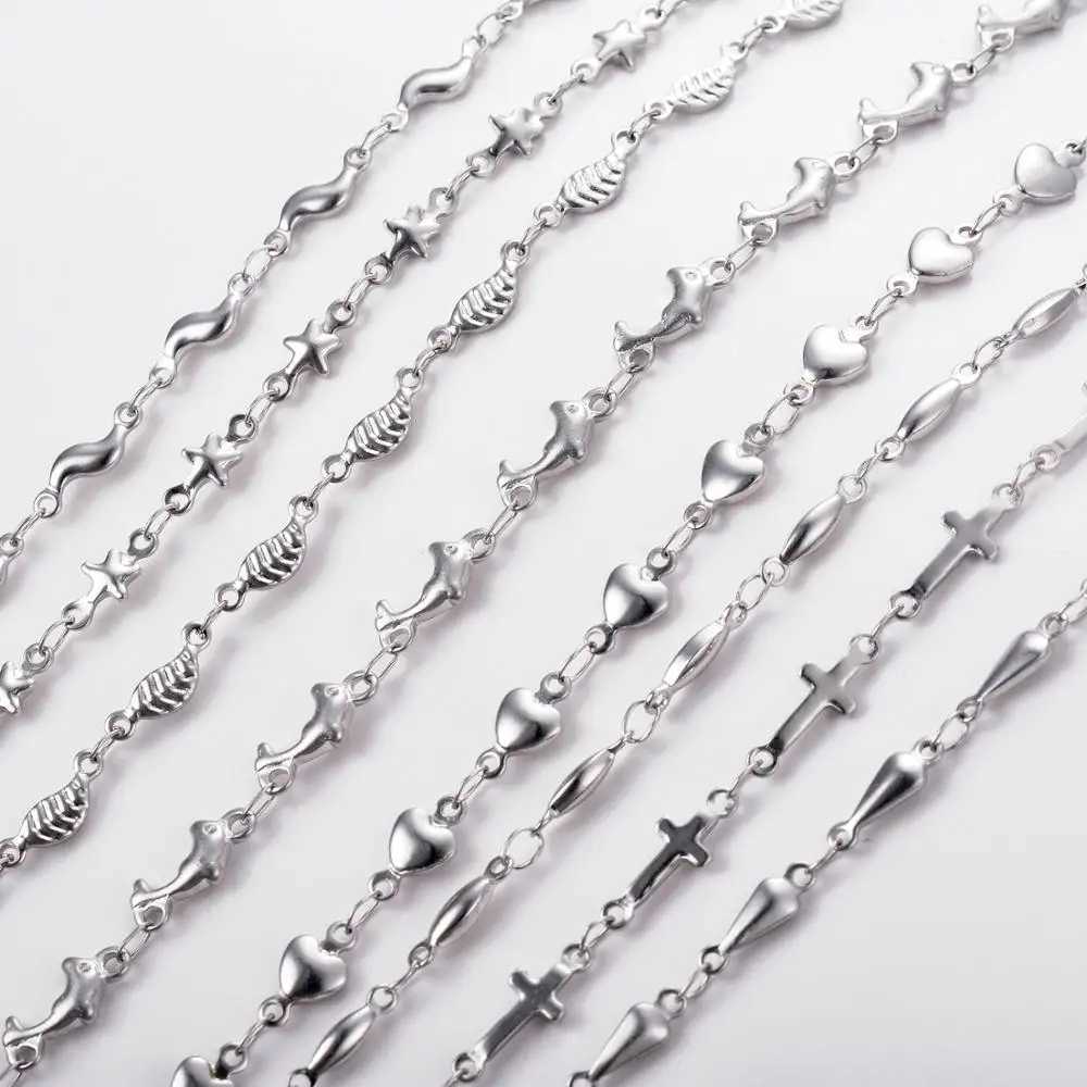 1Pc Length 18cm-100cm Stainless Steel Long Chain Necklaces For Women Silver Color Heart Cross Necklace Ladies Fashion JewelryX240919