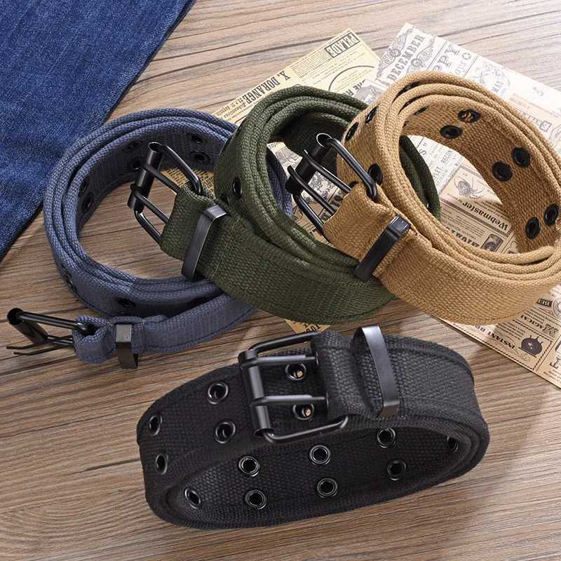 Womens and mens square buckle canvas straps without perforations Korean style fashionable and personalized woven strap trend W240920