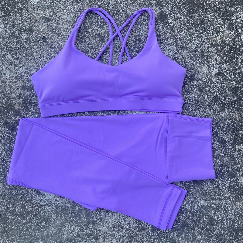 Yoga Set Gym Sports Set Cross Straps Bra Top And High Waist Leggings 2 Piece Women Workout Outfit Fitness Suit Running Tracksuit 240914