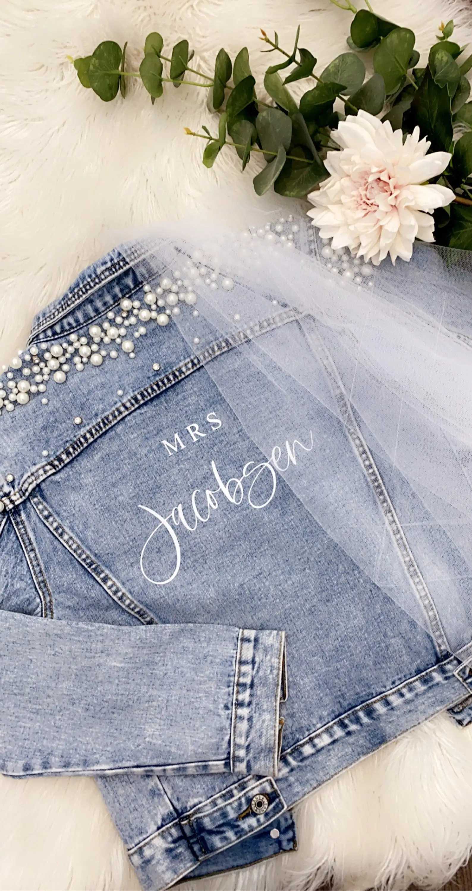 Gorgeous Luxe Denim Jacket with Pearl Personalized Bride Bridesmaid Jacket Bridal Party Custom Name Denim Jackets Gifts BrideX240920