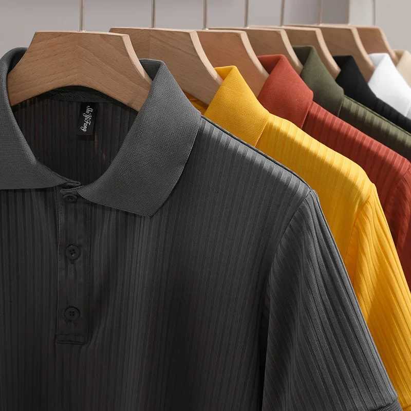 Classic Striped Breathable Casual T-shirt Mens Polo Shirt Simple Summer Ice Silk Short Sleeves Knitwear Slimming EffectX240920