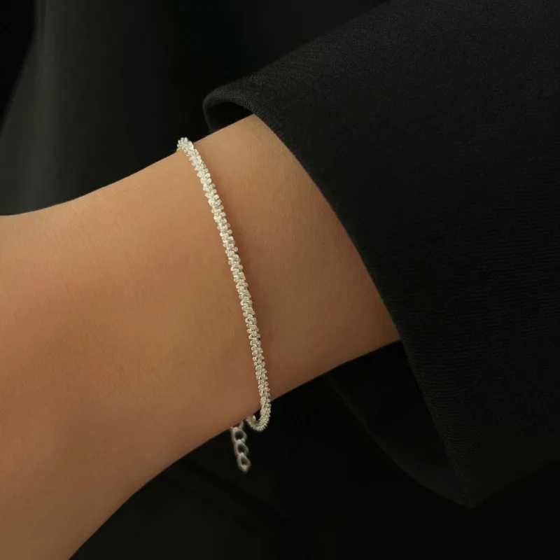 2PCS Shiny Sparkling Simple Silver Color Anklet for Women Simple Elegant Copper Jewelry Female Beach Ankle Bracelet on Foot Y240920