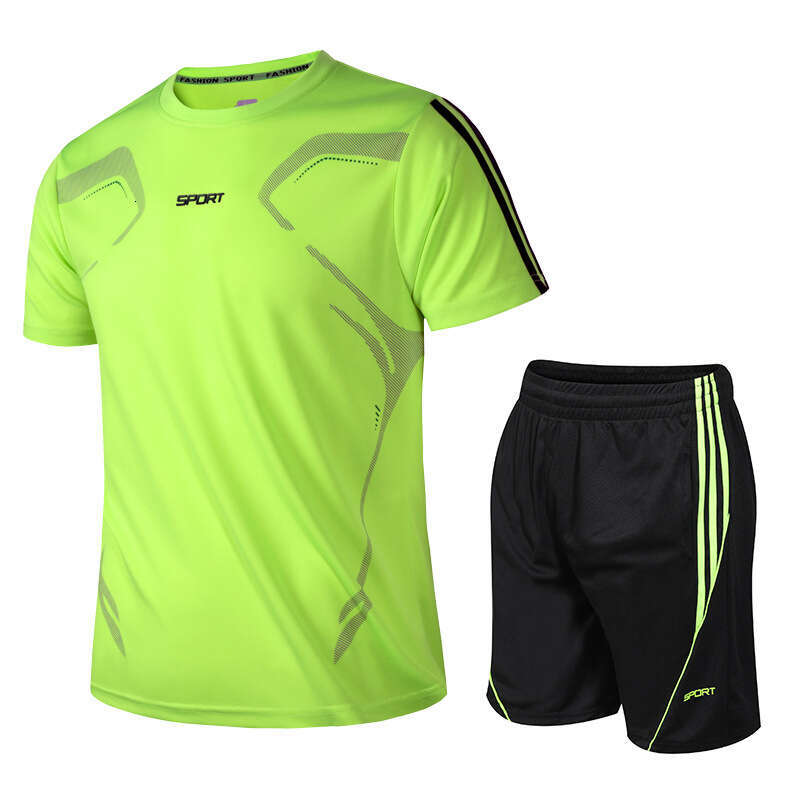 Sports Suit Men's Summer Fitness Short Sleeved Two-Piece T-Shirt Quick Drying Clothes Running Loose Casual Sports Round Neck