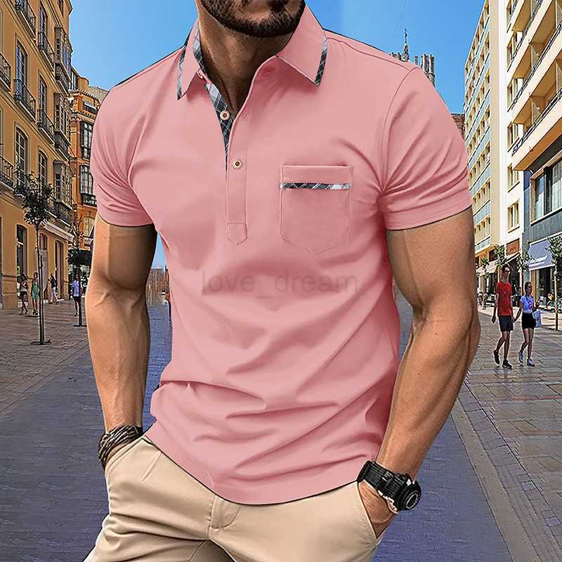 Mens Short sleeved Polo Shirt 2024 Summer European and American Street Casual Pocket Lapel Top Mens Polo ShirtXJ240920