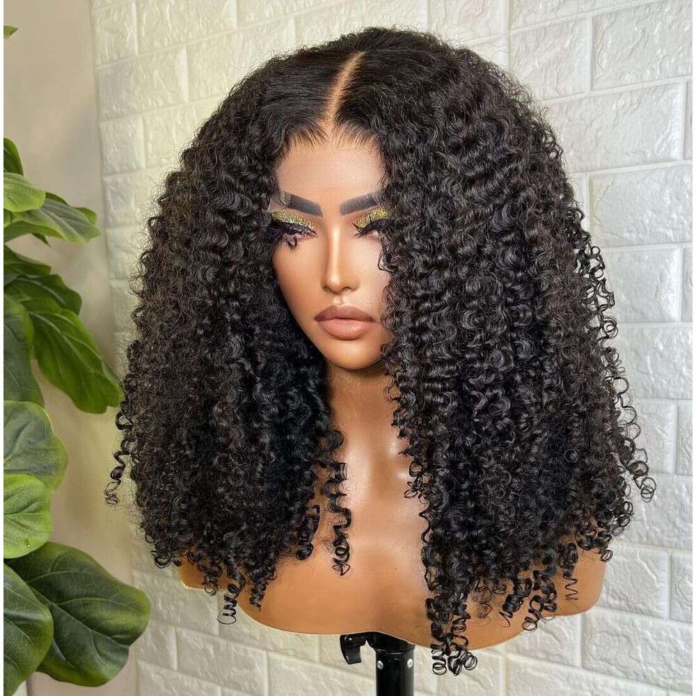 4B 4C Afo Kinky Synthetic Hair For Women Natural Black Glueless Jerry Curly Long 13X4 Transparent Lace Front Wigs