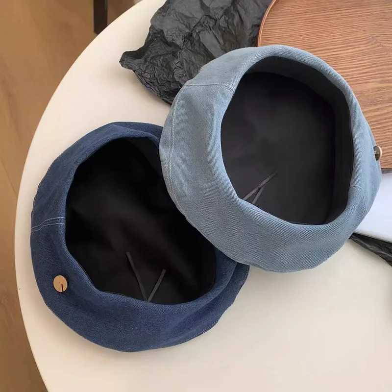 Retro Denim Berets Hat For Women Girls JK Korean Solid Color Newsboy Beret Cap Outdoor Sunshade Octagonal Painter Artist HatsX240919