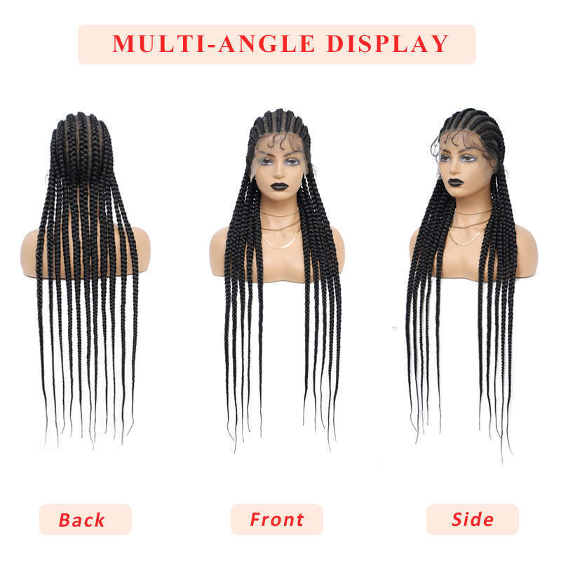 36 Inch Full Braid Colored Black Ombre Honey Blonde Cornrow Box Lace Frontal Braided Wig Synthetic Wigs For Women
