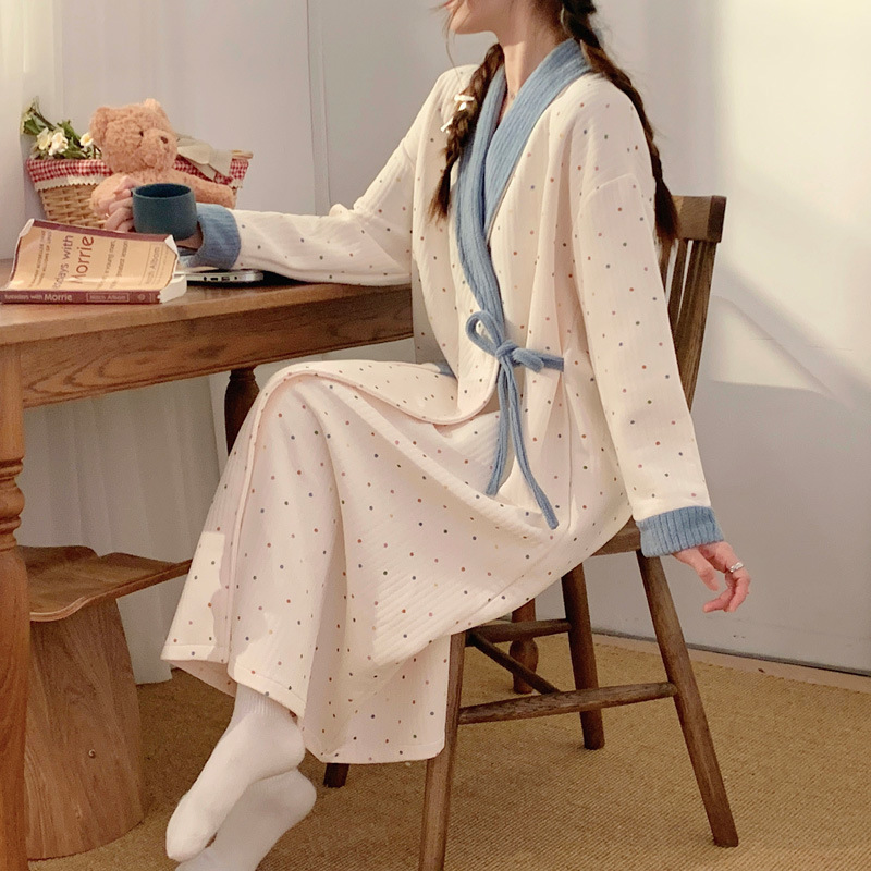 New Pregnant Women's Breastfeeding Sleeping Winter Air Cotton Moonlight Clothing Spring and Autumn Postpartum Long sleeved Maternal Feeding Skirt