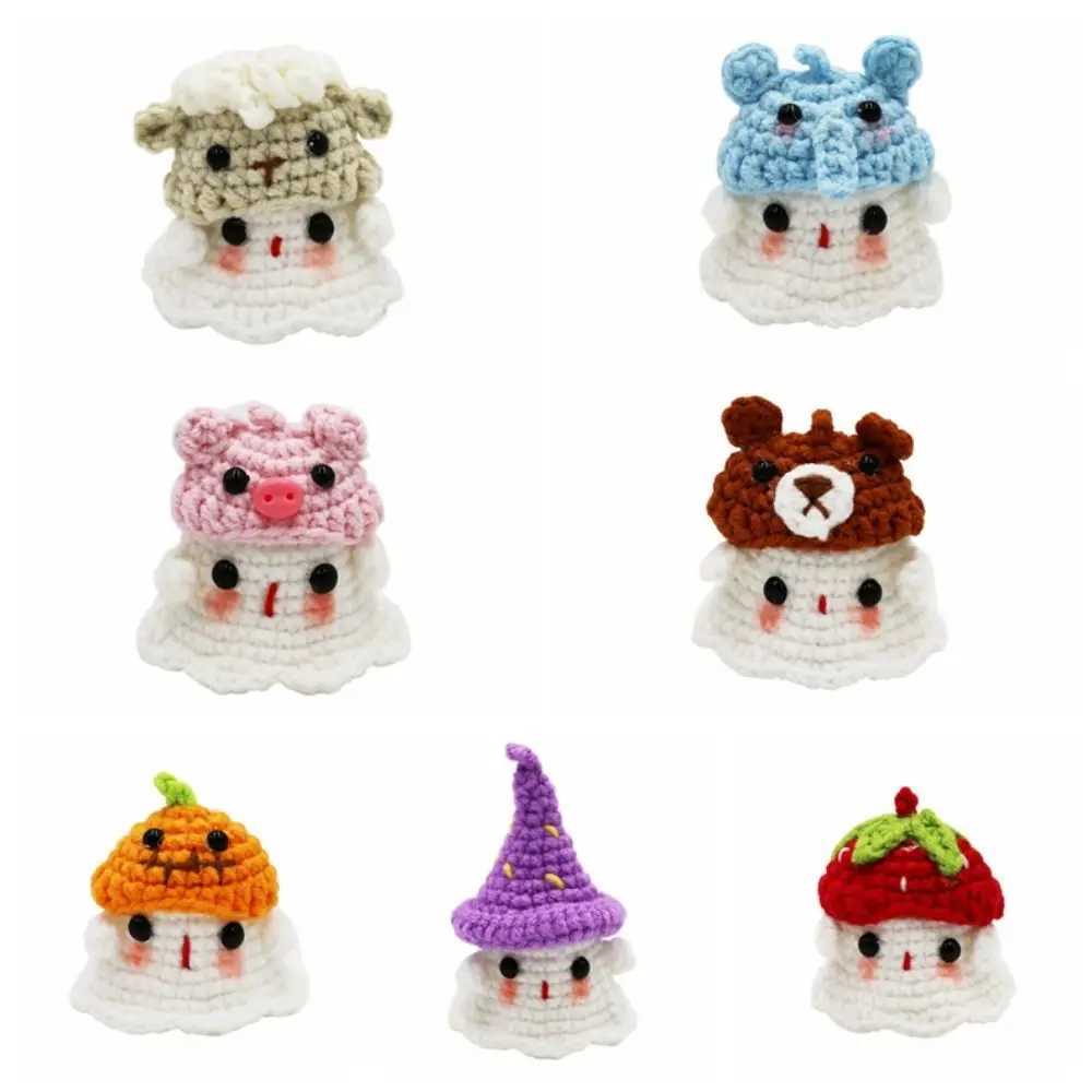Handmade Knitting Ghost Keychain Creative Crochet Little Ghost Key Pendant Car Keyring Colorful HeadwearX240919